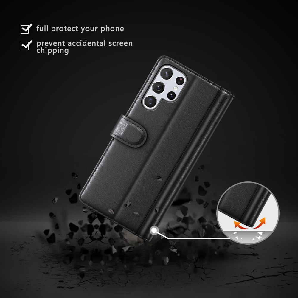 Étui en cuir veritable Samsung Galaxy S22 Ultra, Noir