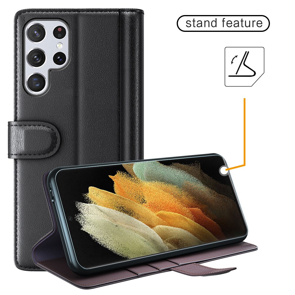 Étui en cuir veritable Samsung Galaxy S22 Ultra, Noir