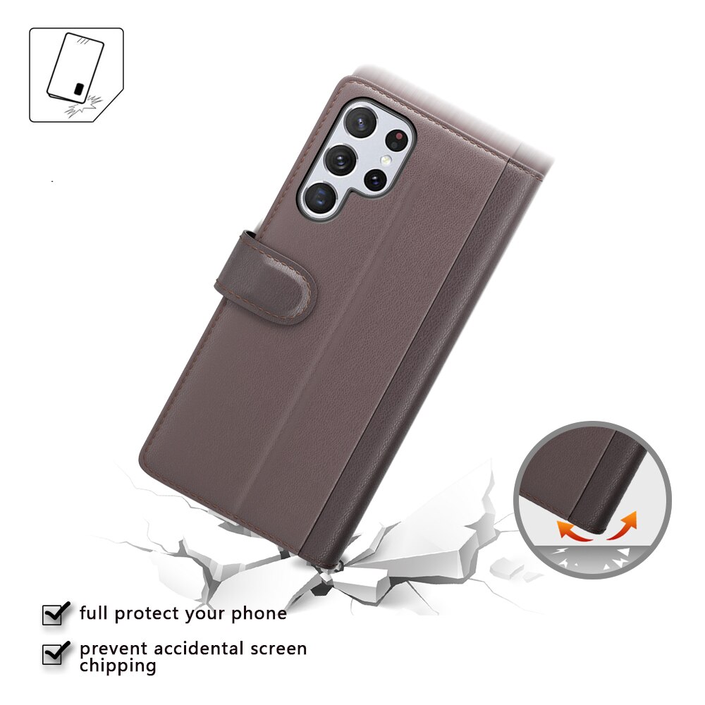 Étui en cuir veritable Samsung Galaxy S22 Ultra, Marron
