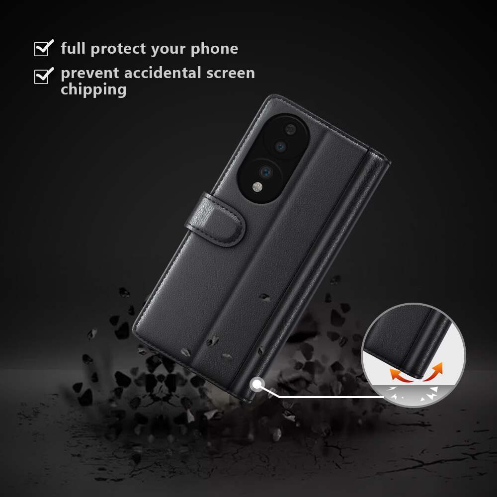 Étui en cuir veritable  Honor 70, Noir