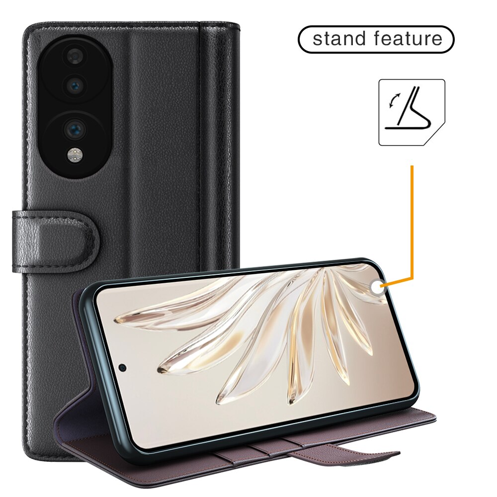 Étui en cuir veritable  Honor 70, Noir