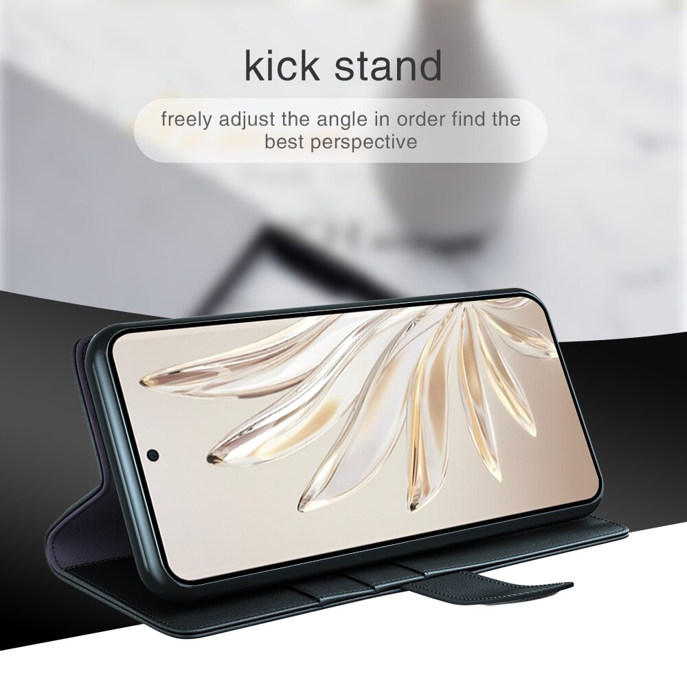 Étui en cuir veritable  Honor 70, Noir