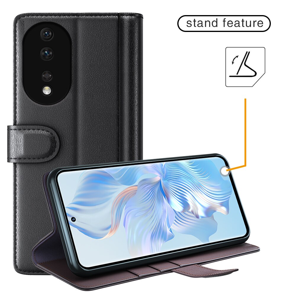 Étui en cuir veritable  Honor 80, Noir