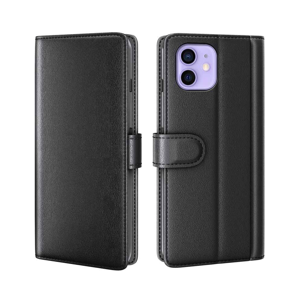 Étui en cuir veritable iPhone 12/iPhone 12 Pro, Noir