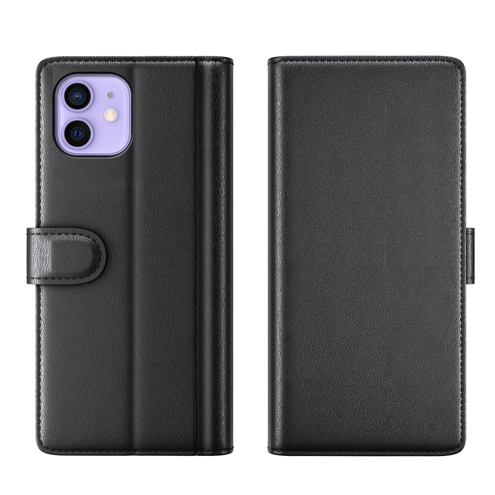 Étui en cuir veritable iPhone 12/iPhone 12 Pro, Noir