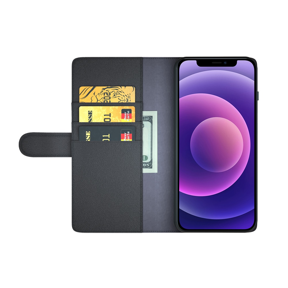 Étui en cuir veritable iPhone 12/iPhone 12 Pro, Noir