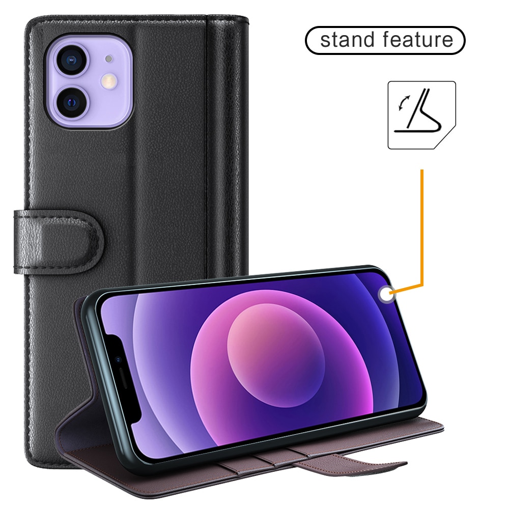 Étui en cuir veritable iPhone 12/iPhone 12 Pro, Noir