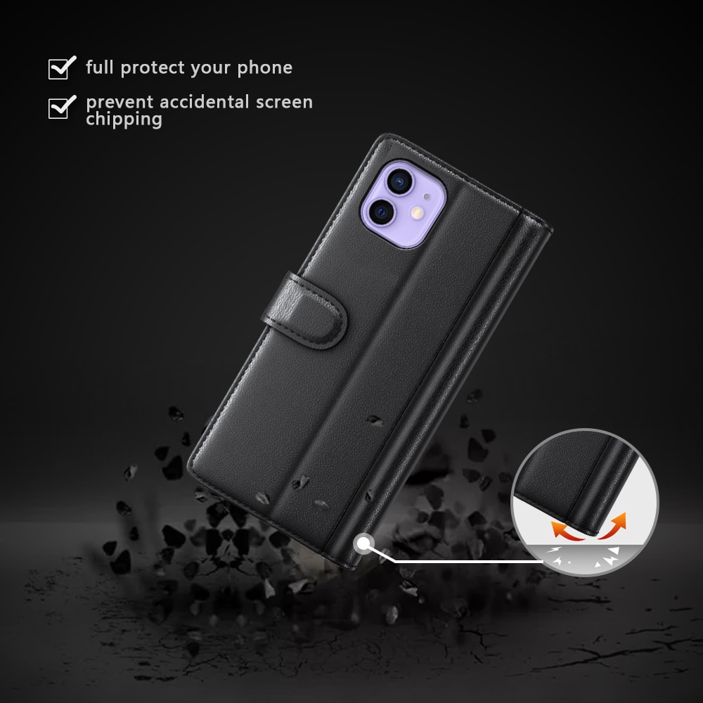 Étui en cuir veritable iPhone 12/iPhone 12 Pro, Noir
