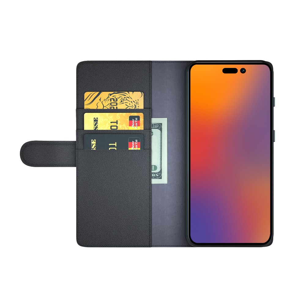 Étui en cuir veritable iPhone 14 Pro Max, Noir