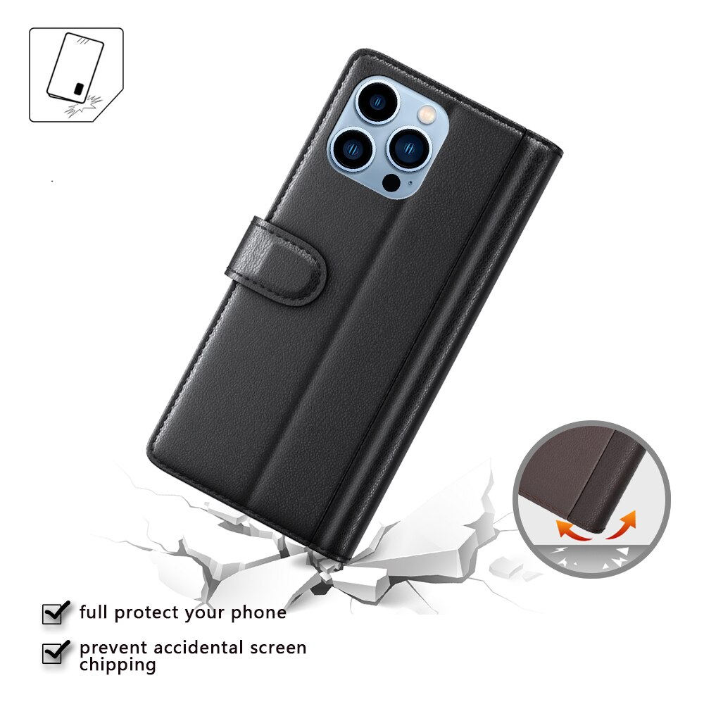 Étui en cuir veritable iPhone 14 Pro Max, Noir