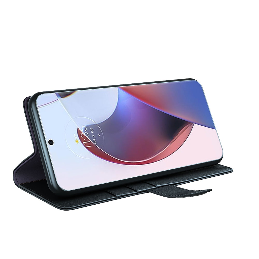 Étui en cuir veritable Motorola Edge 30 Ultra, Noir