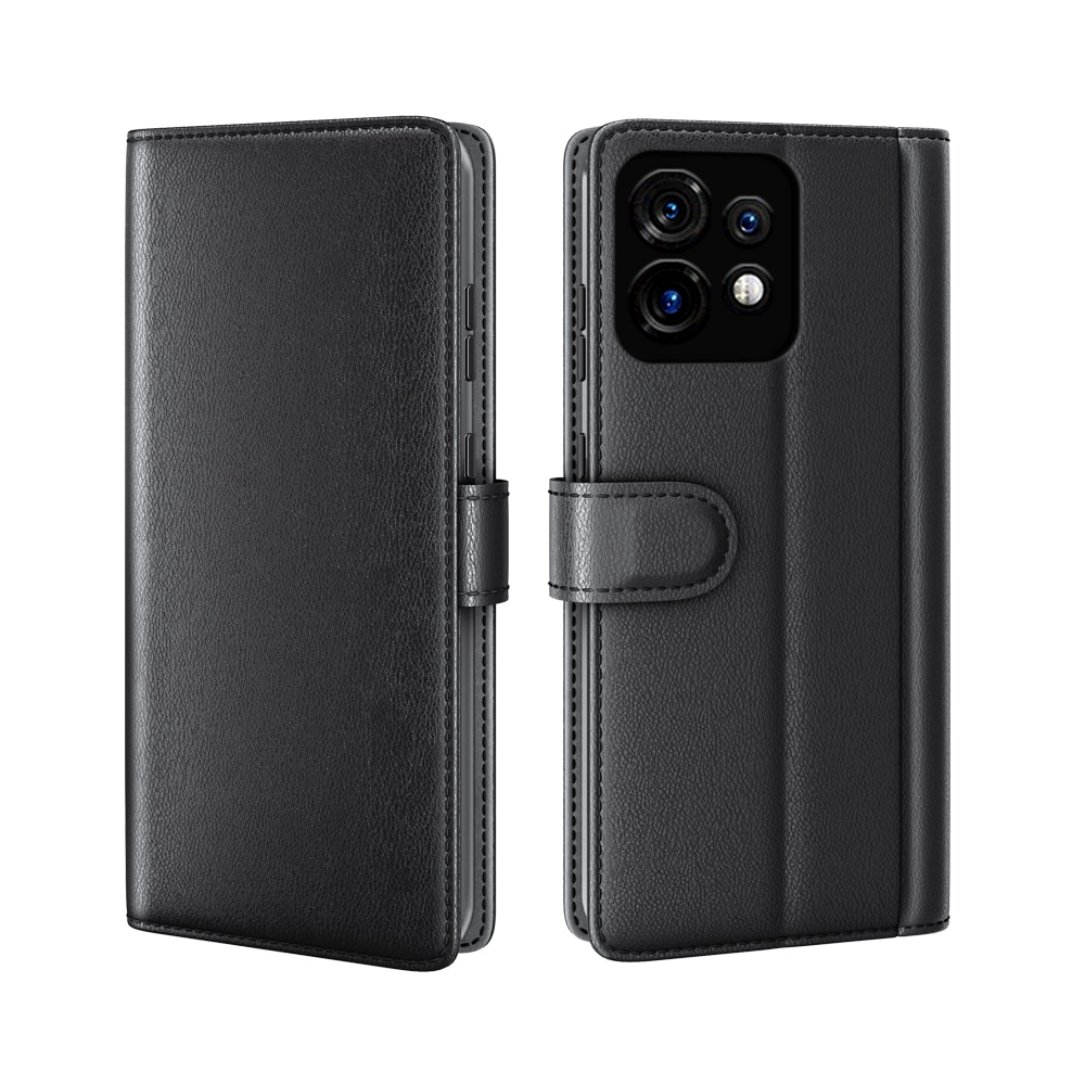 Étui en cuir veritable Motorola Edge 40 Pro, Noir