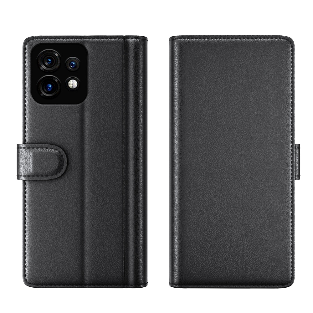 Étui en cuir veritable Motorola Edge 40 Pro, Noir