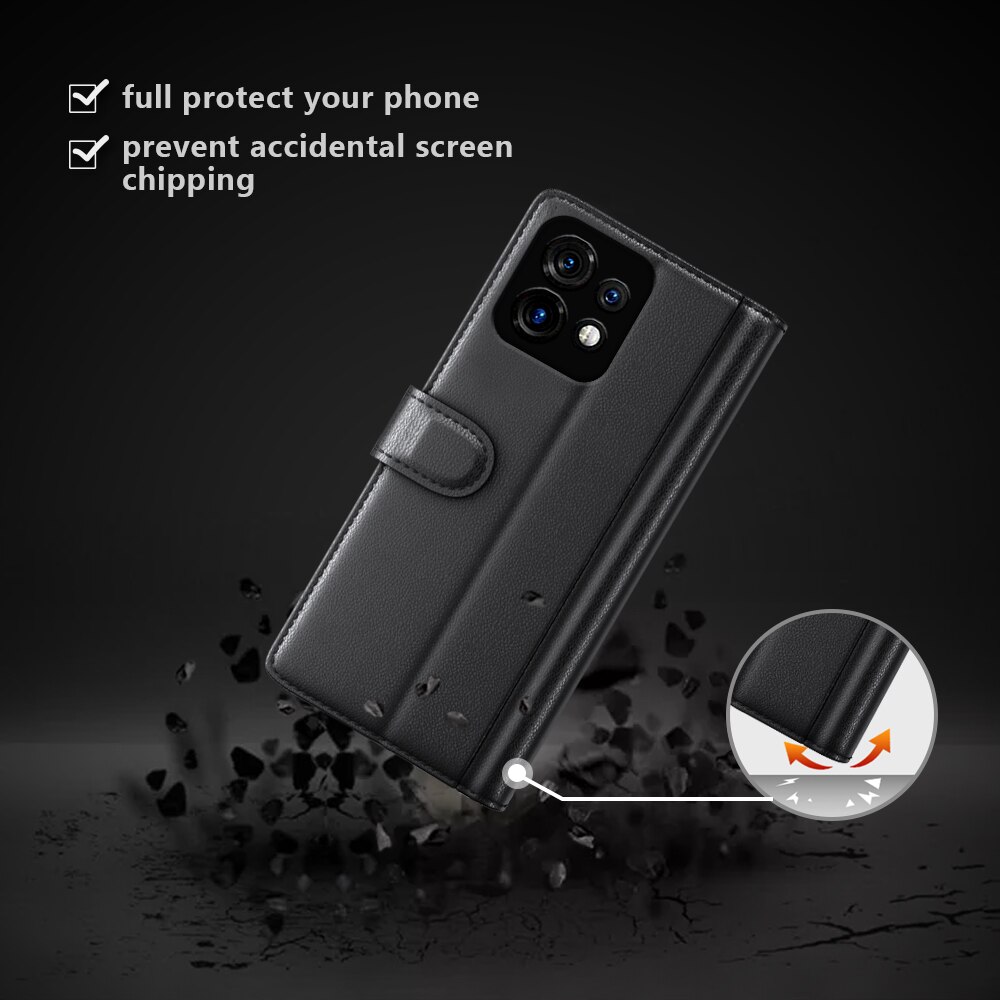 Étui en cuir veritable Motorola Edge 40 Pro, Noir