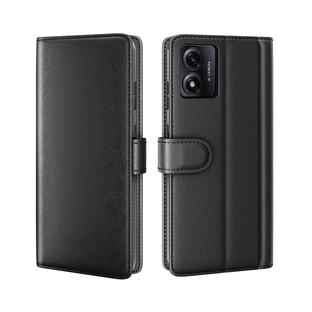 Étui en cuir veritable Motorola Moto E13, Noir