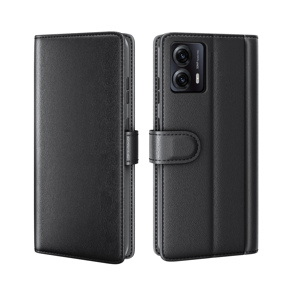 Étui en cuir veritable Motorola Moto G53, Noir