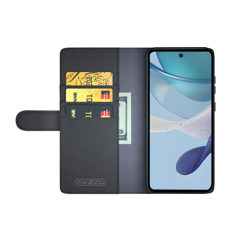 Étui en cuir veritable Motorola Moto G53, Noir
