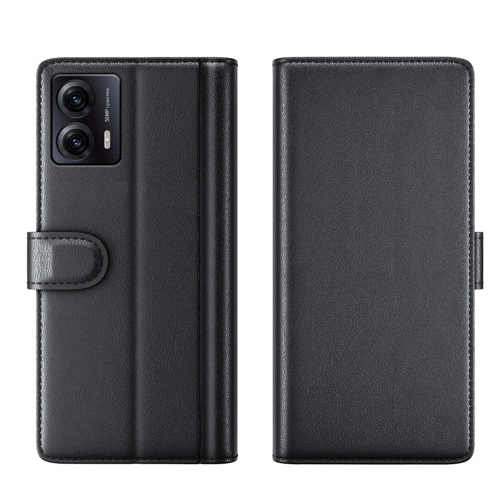 Étui en cuir veritable Motorola Moto G53, Noir