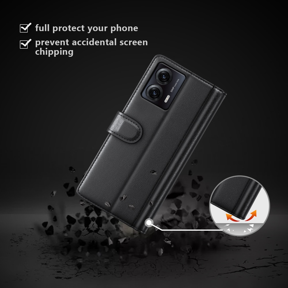 Étui en cuir veritable Motorola Moto G53, Noir