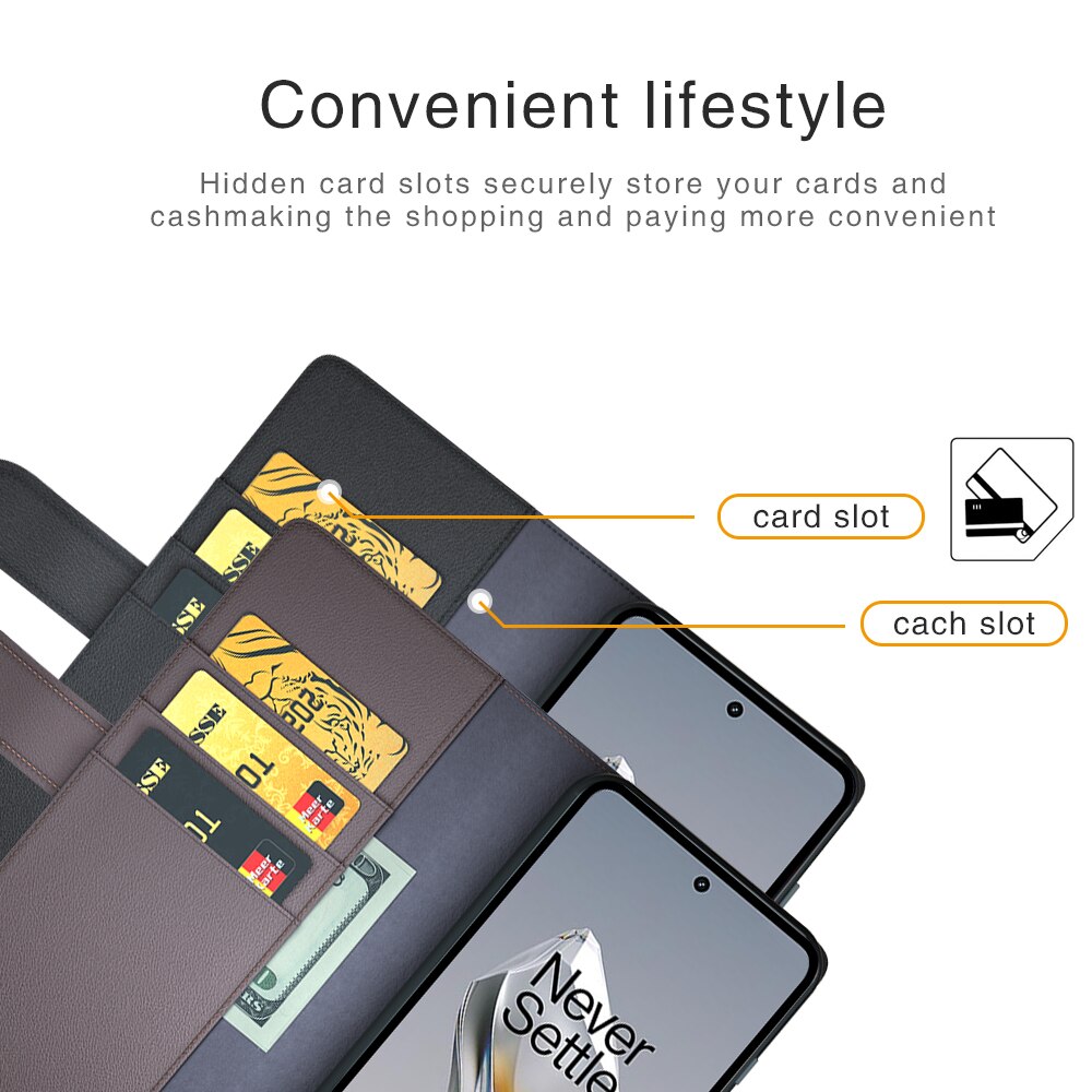 Étui en cuir veritable  OnePlus 12, Noir