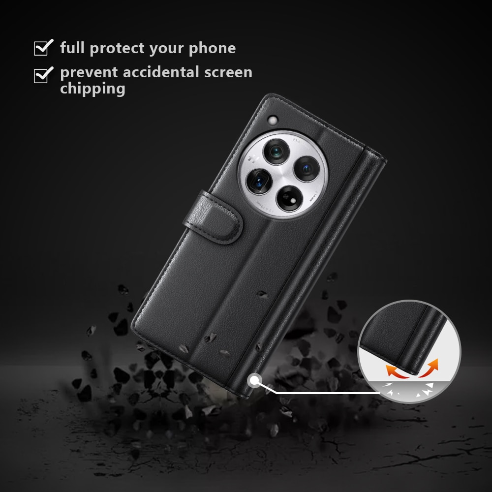 Étui en cuir veritable  OnePlus 12, Noir