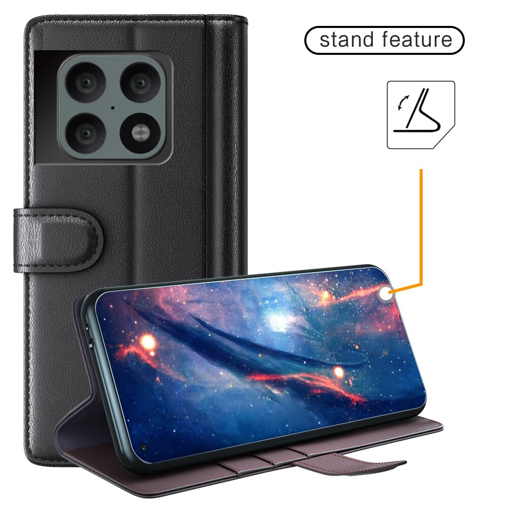 Étui en cuir veritable  OnePlus 10 Pro, Noir
