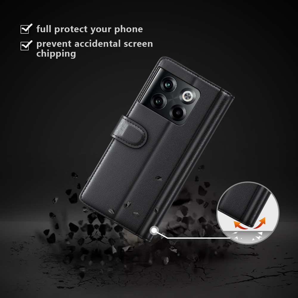 Étui en cuir veritable  OnePlus 10T, Noir