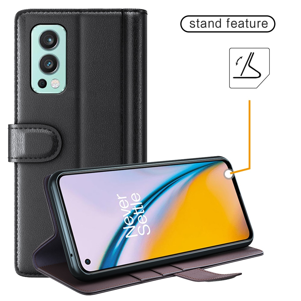 Étui en cuir veritable  OnePlus Nord 2 5G, Noir