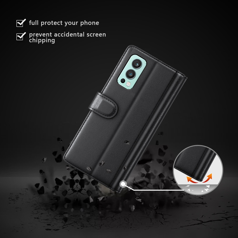 Étui en cuir veritable  OnePlus Nord 2 5G, Noir