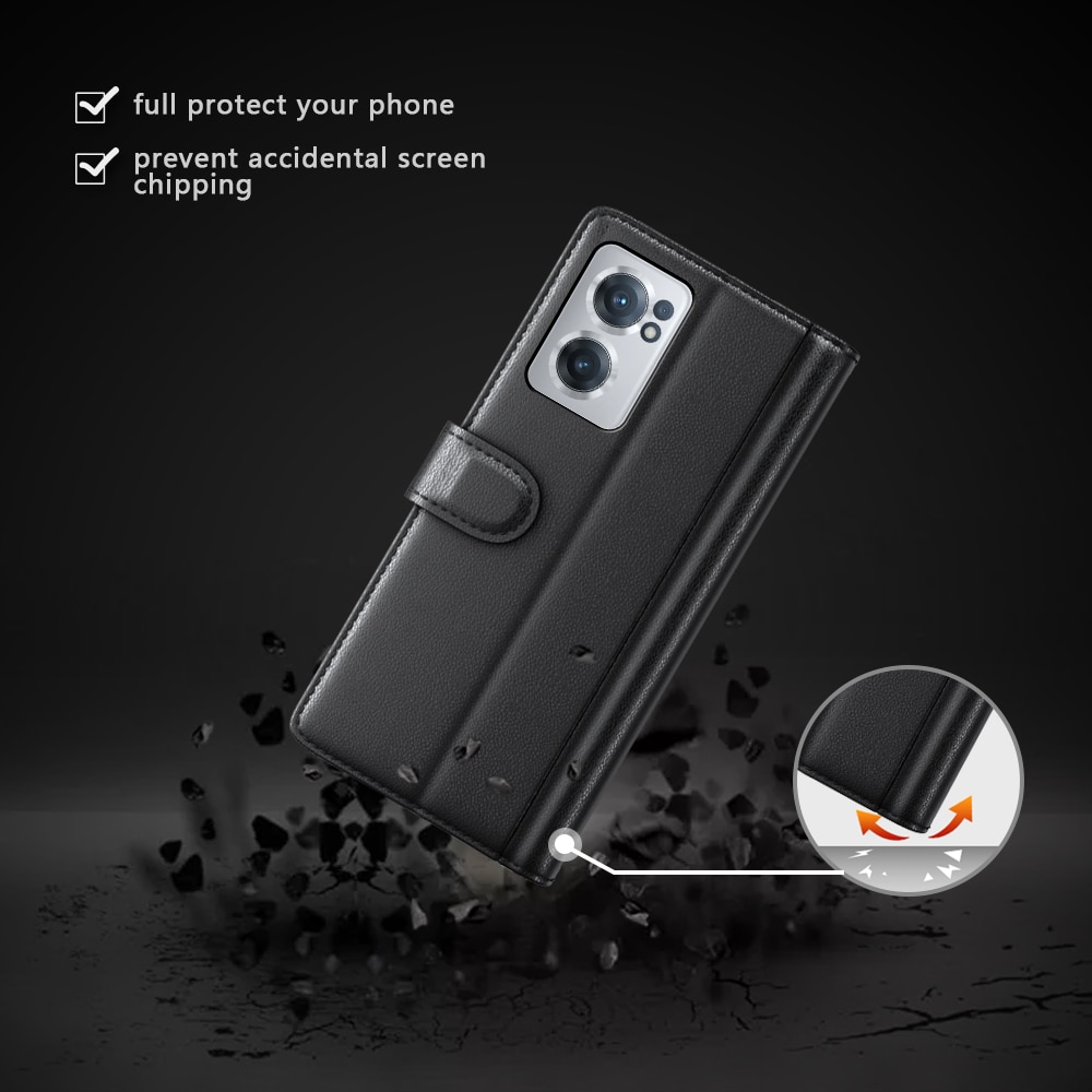 Étui en cuir veritable OnePlus Nord CE 2 5G, noir