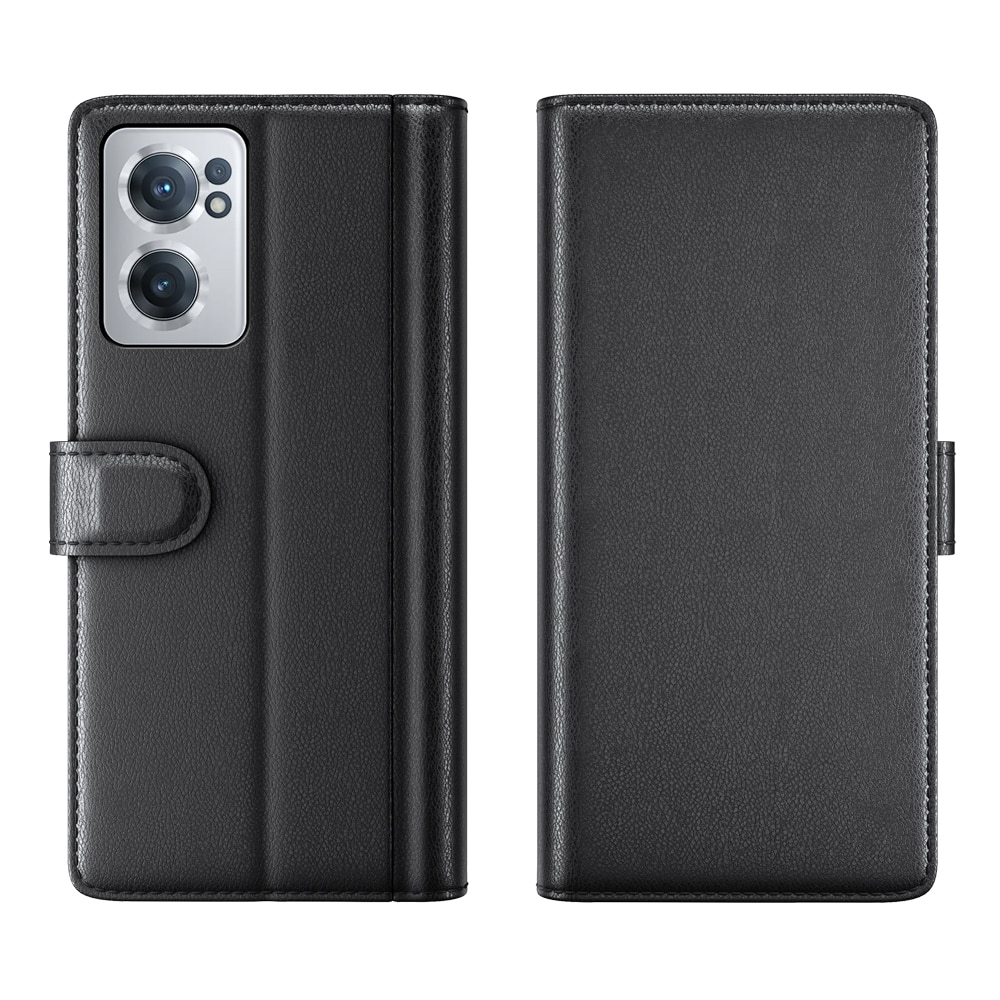 Étui en cuir veritable OnePlus Nord CE 2 5G, noir