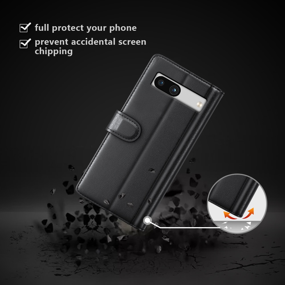 Étui en cuir veritable Google Pixel 7a, Noir