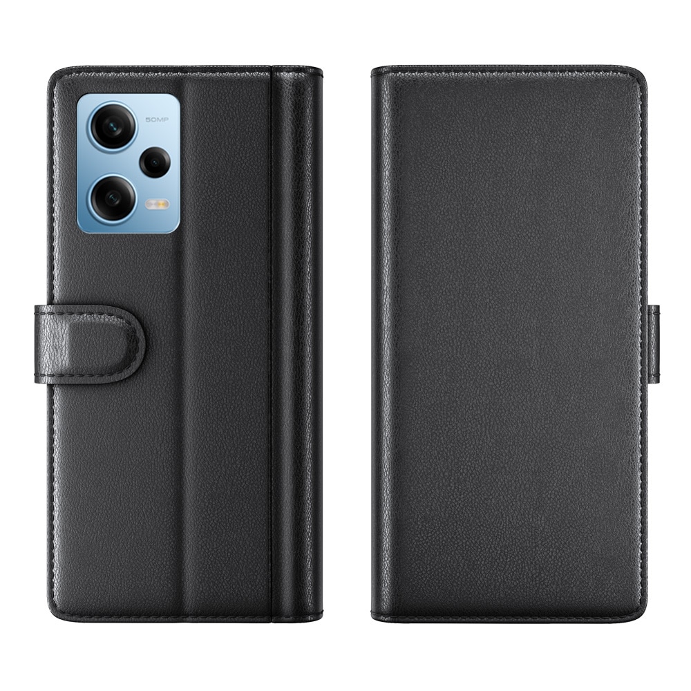 Étui en cuir veritable Xiaomi Redmi Note 12 Pro 5G, noir