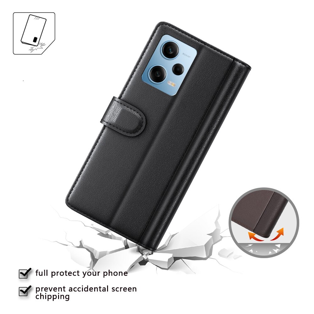 Étui en cuir veritable Xiaomi Redmi Note 12 Pro, Noir
