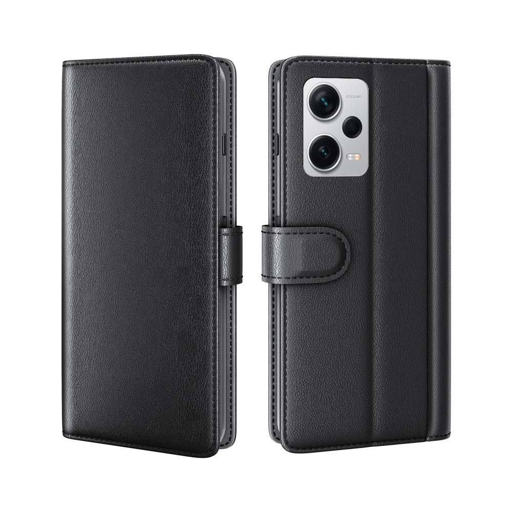 Étui en cuir veritable Xiaomi Redmi Note 12 Pro Plus, noir