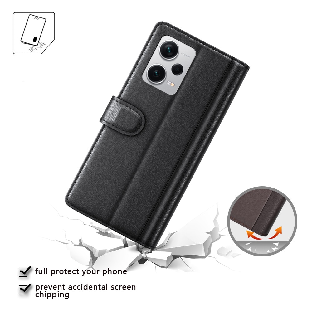 Étui en cuir veritable Xiaomi Redmi Note 12 Pro Plus, Noir