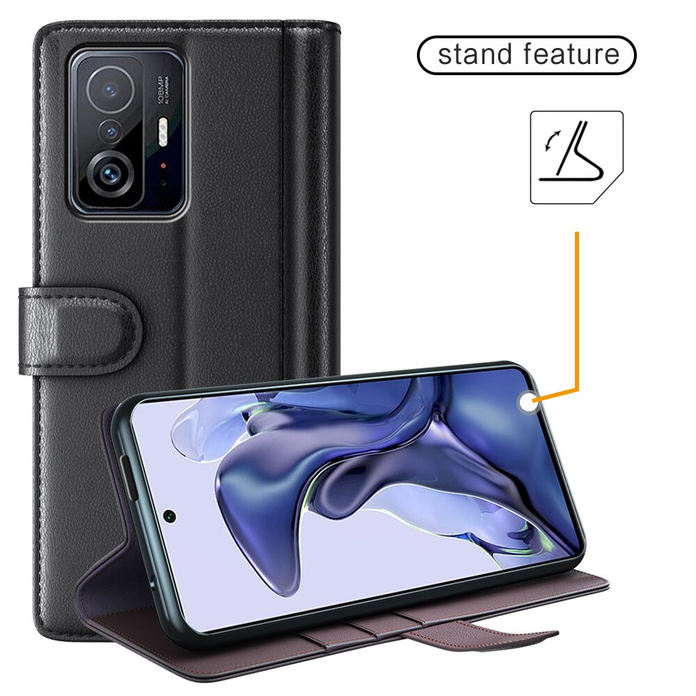 Étui en cuir veritable Xiaomi 11T/11T Pro, Noir
