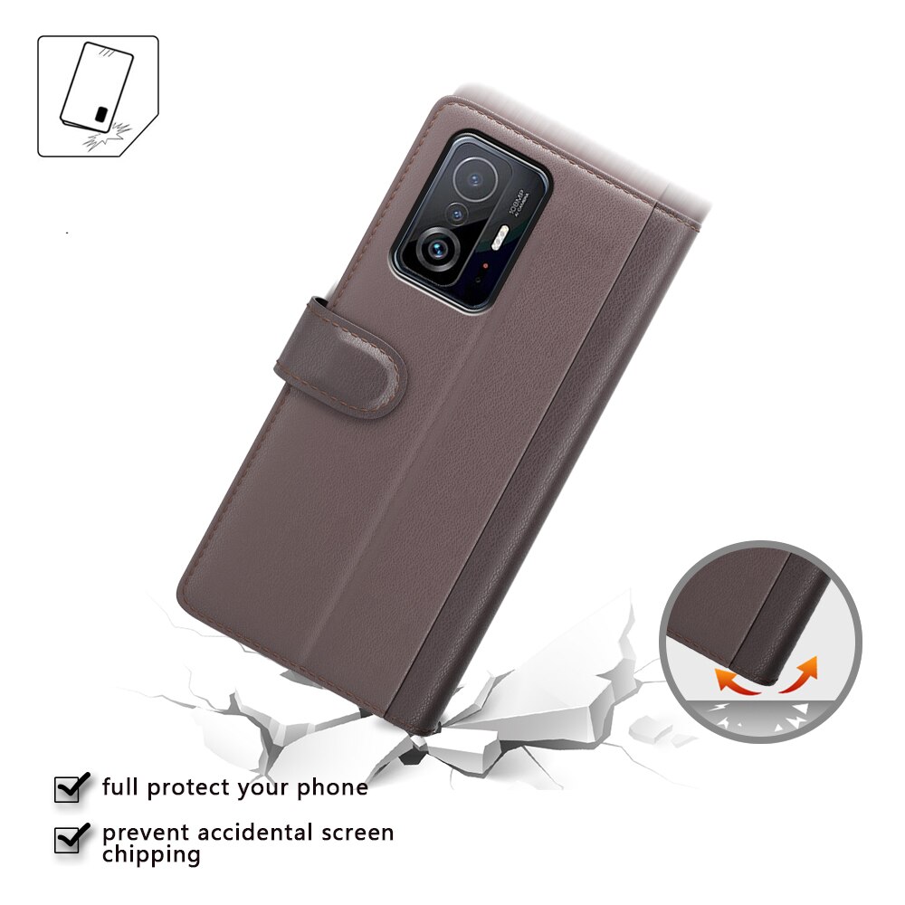 Étui en cuir veritable Xiaomi 11T/11T Pro, Marron