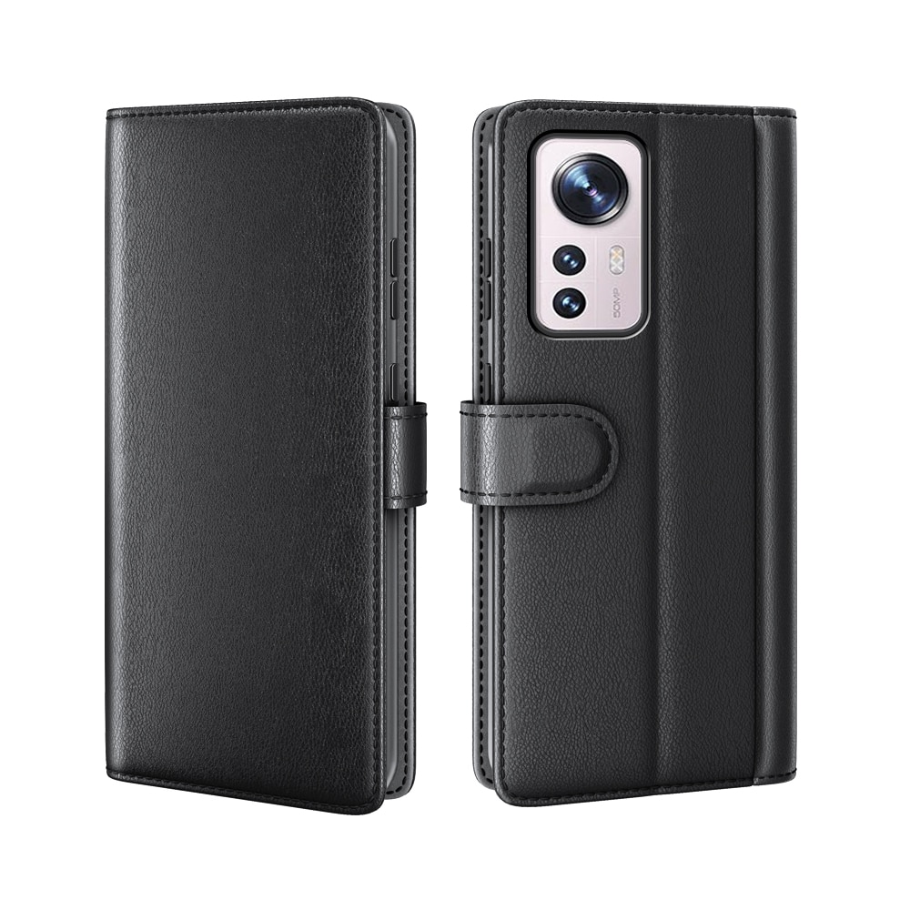 Étui en cuir veritable Xiaomi 12 Pro, Noir