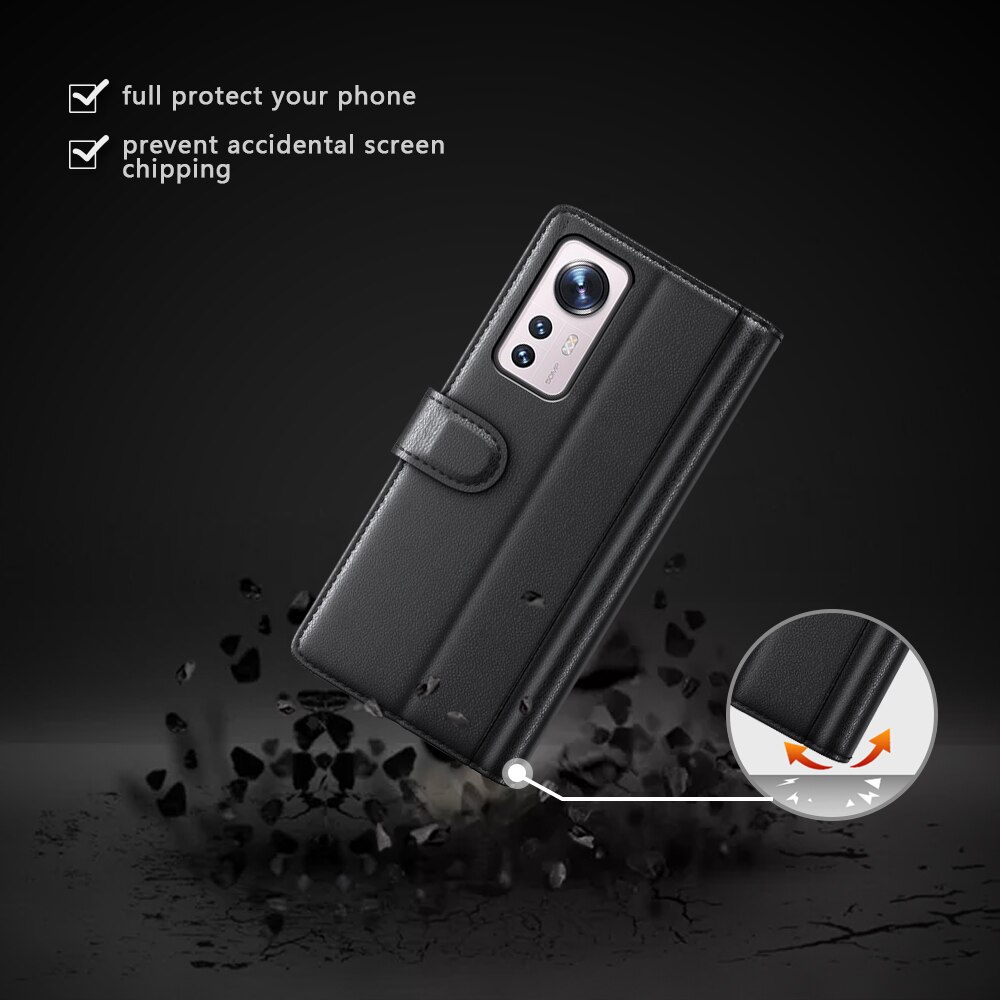 Étui en cuir veritable Xiaomi 12 Pro, Noir