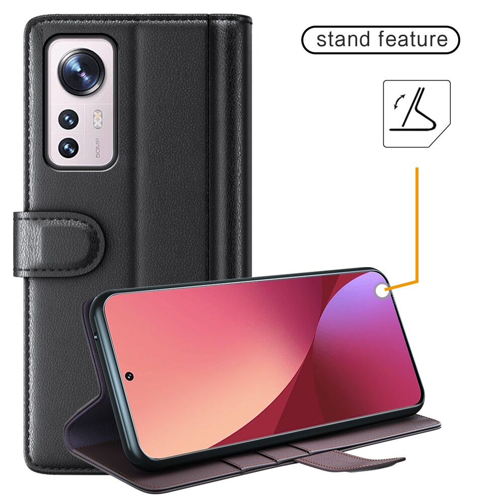 Étui en cuir veritable Xiaomi 12 Pro, Noir