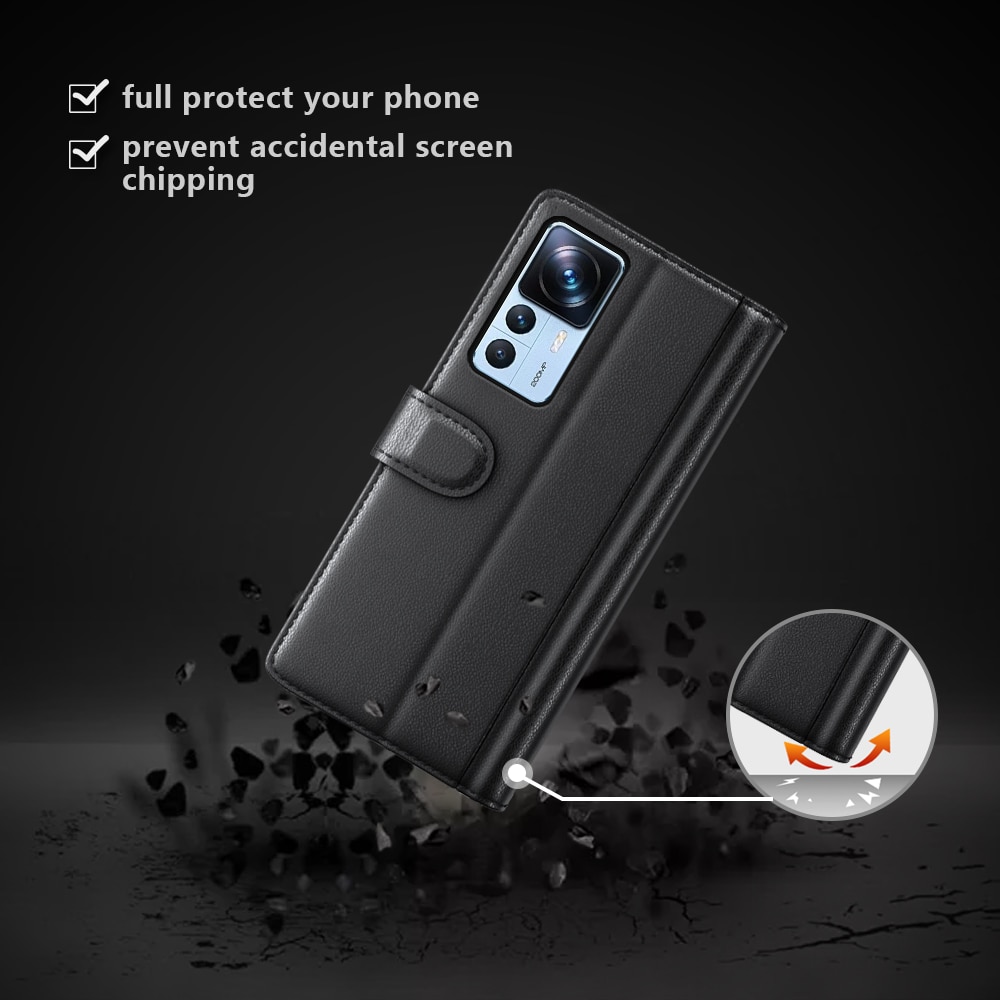 Étui en cuir veritable Xiaomi 12T/12T Pro, Noir