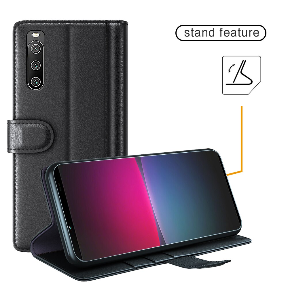Étui en cuir veritable Sony Xperia 10 IV, Noir