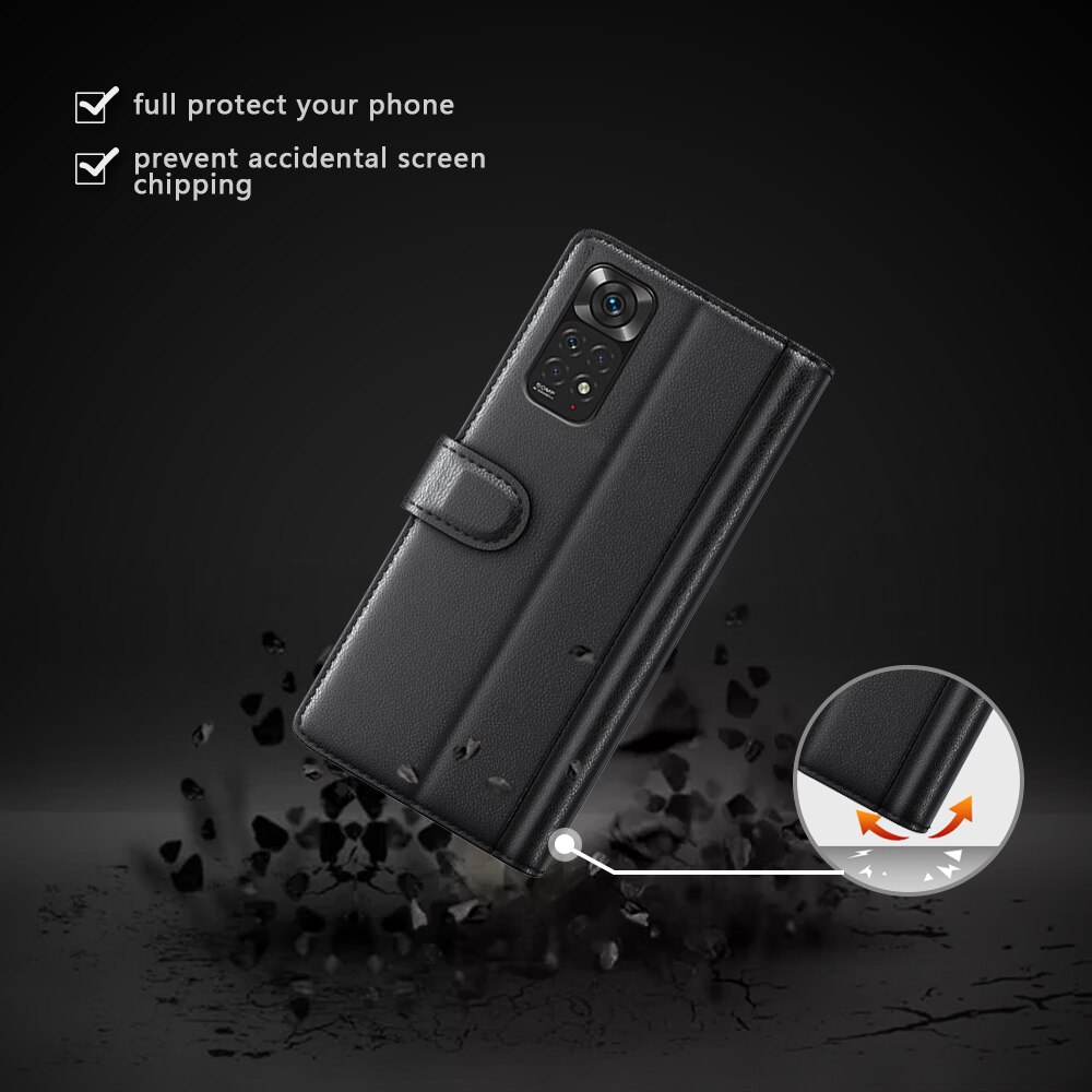 Étui en cuir veritable Xiaomi Redmi Note 11, Noir