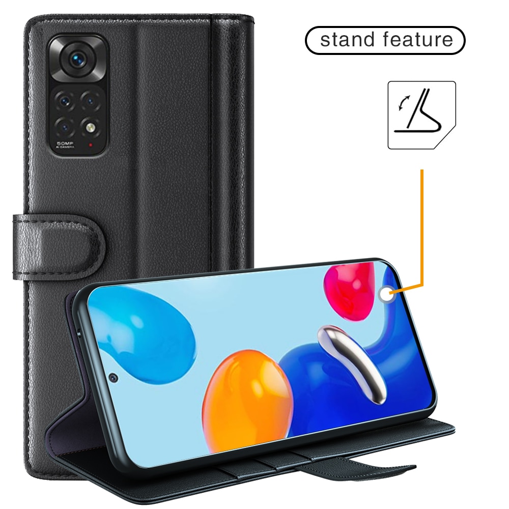 Étui en cuir veritable Xiaomi Redmi Note 11, Noir