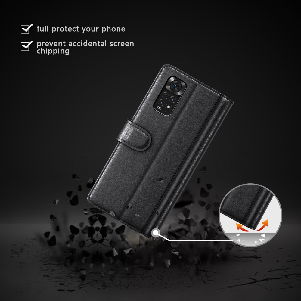 Étui en cuir veritable Xiaomi Redmi Note 11 Pro, Noir