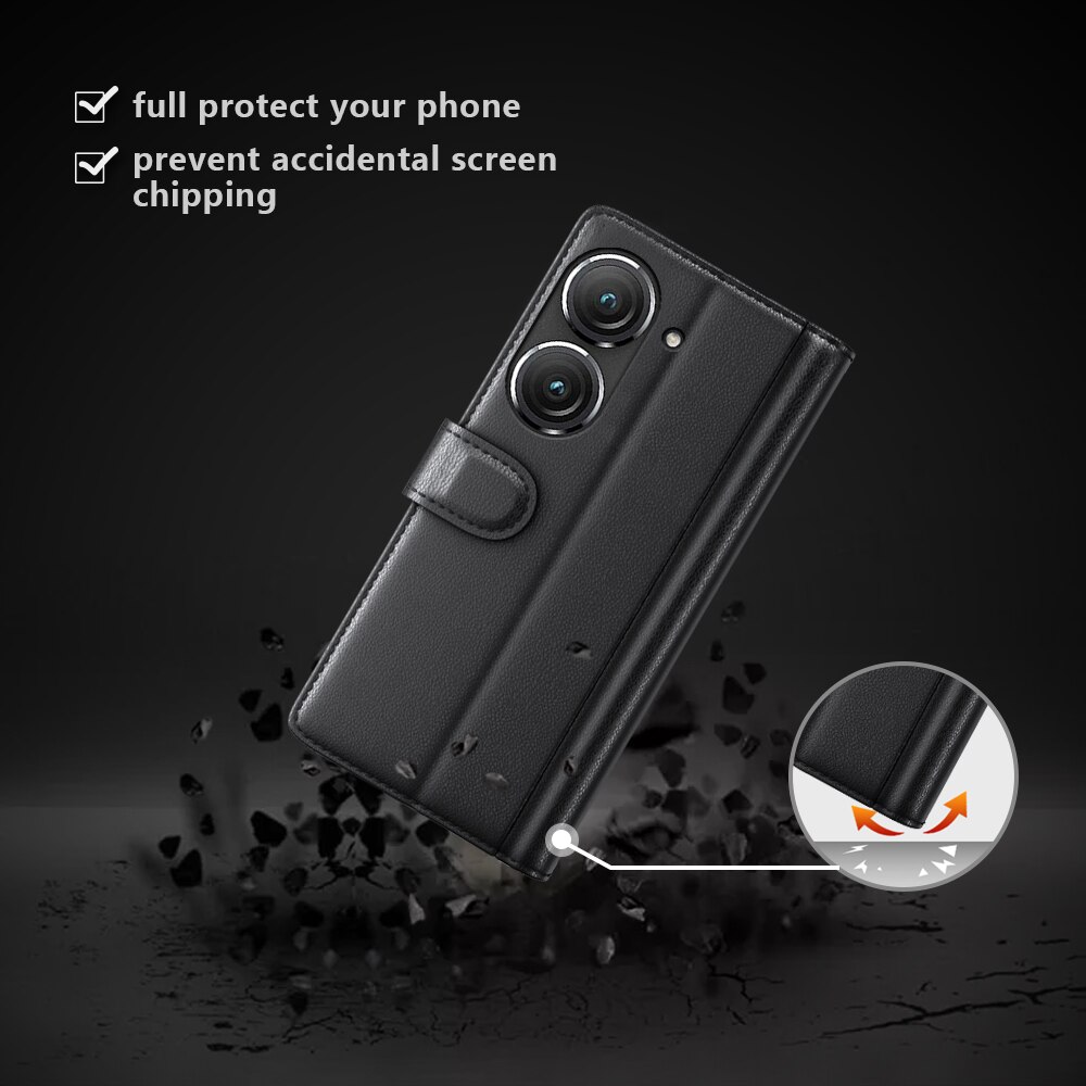 Étui en cuir veritable Asus ZenFone 9, Noir