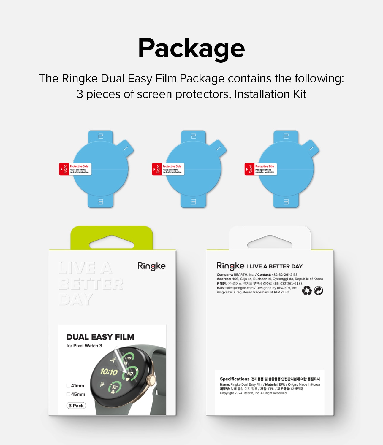 Dual Easy Screen Protector (3 pièces) Google Pixel Watch 3 41mm
