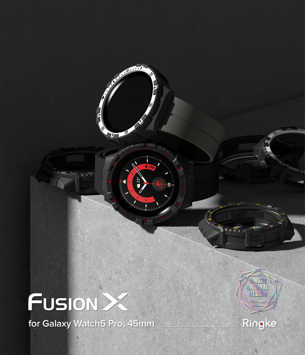 Fusion X Coque Samsung Galaxy Watch 5 Pro 45mm Black (Red Index)