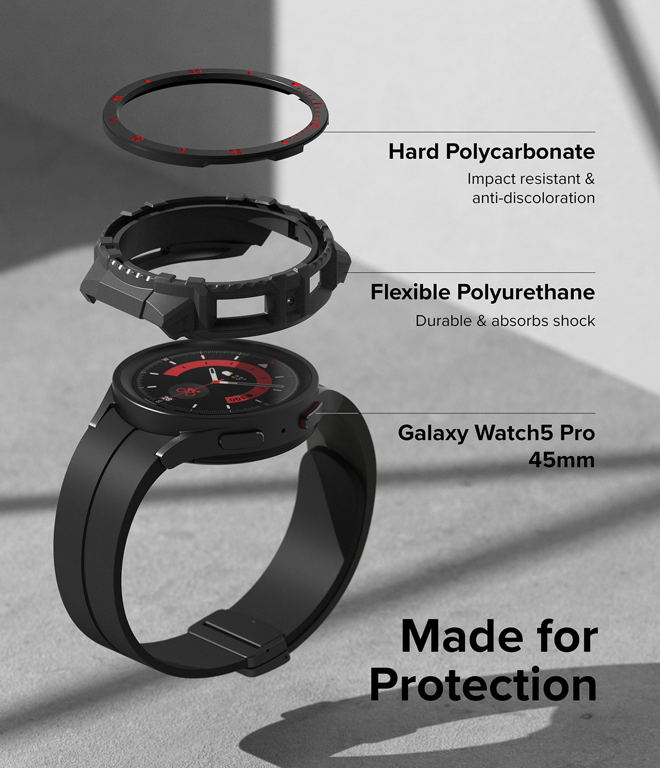 Fusion X Coque Samsung Galaxy Watch 5 Pro 45mm Black (Red Index)